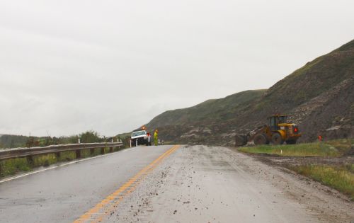 Highway 838 is passable thanks to the work of Carillion crews.     The road near the Lions Campground was partially blocked earlier today due to heave overnight rains that cause the hill on the south side of the road to slough.     Carillion was on site with a front-end loader Friday afternoon, making the road passable.