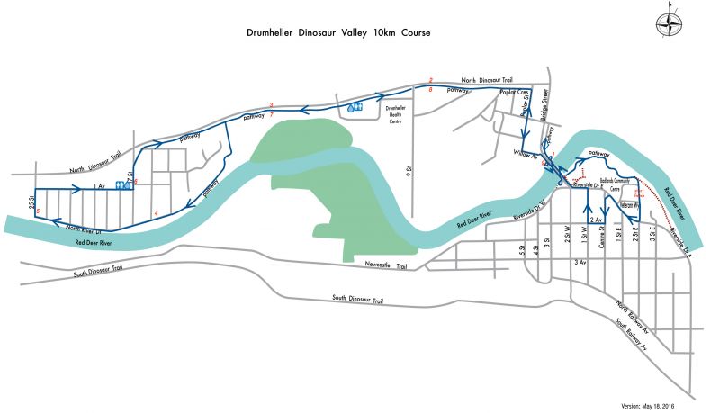 Drumheller Dinosaur 10km Course Map